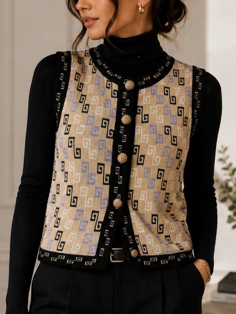 NWOT &Other Stories Wool Blend Knit Vest Beige Black Purple Large